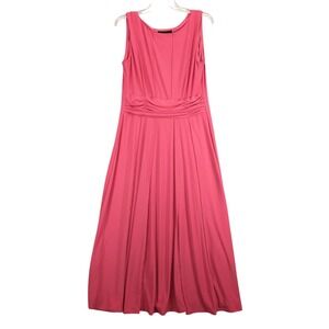 Perceptions NY Coral Paneled Ruched Waist Midi Dress Sz M Flowy Career Party Y2K